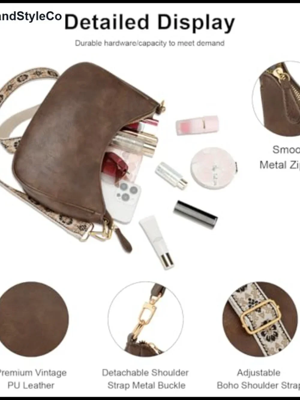 Small Faux Leather Hobo Crossbody Shoulder Bag Detachable Strap Women